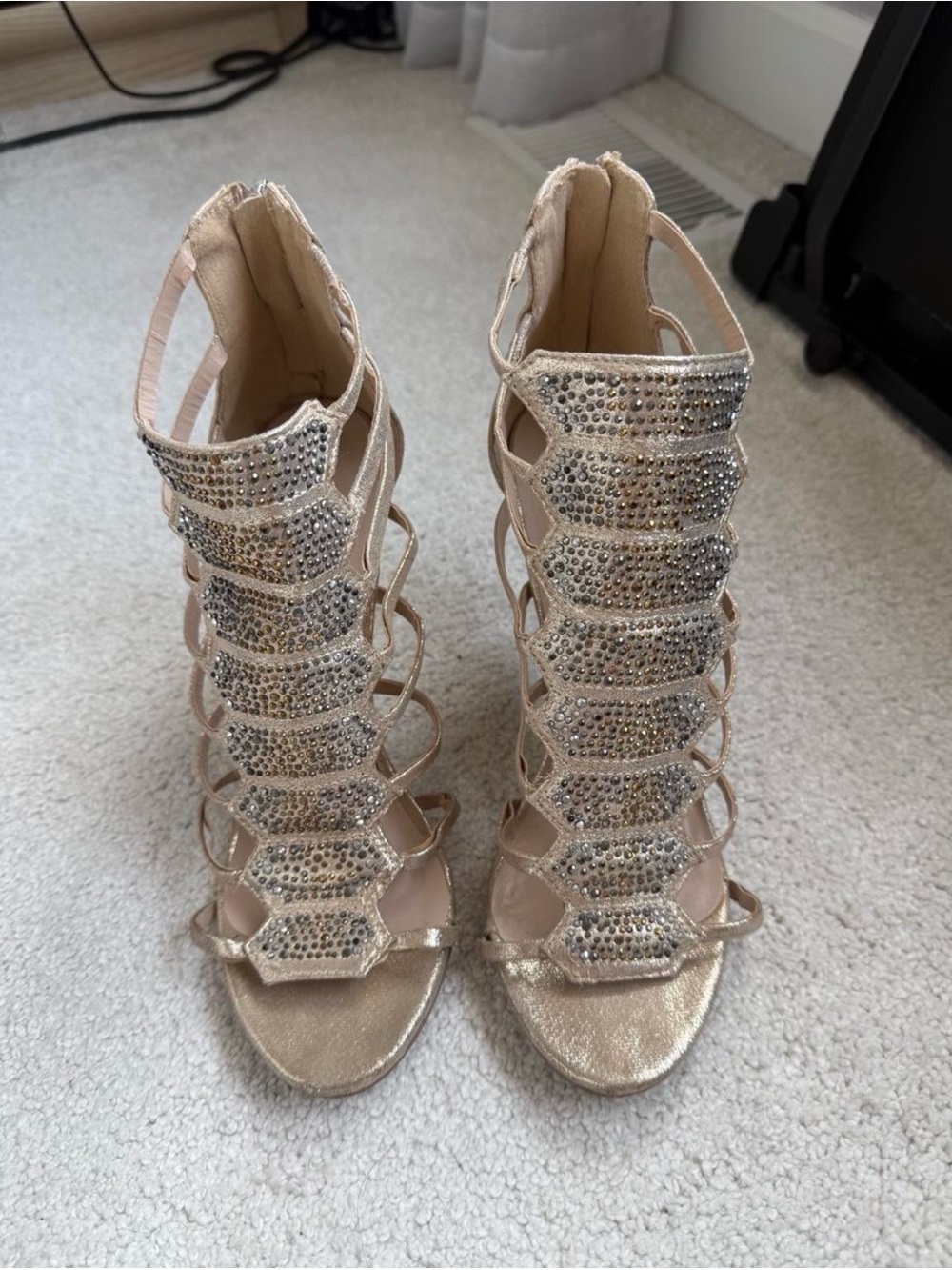 Champagne Rhinestone Strappy Gladiator Heels